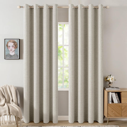 MIULEE 100% Blackout Linen Curtains - Thermal Insulated Grommet Drapes for Bedroom & Living Room | 52 x 96 Inch (2 Panels)