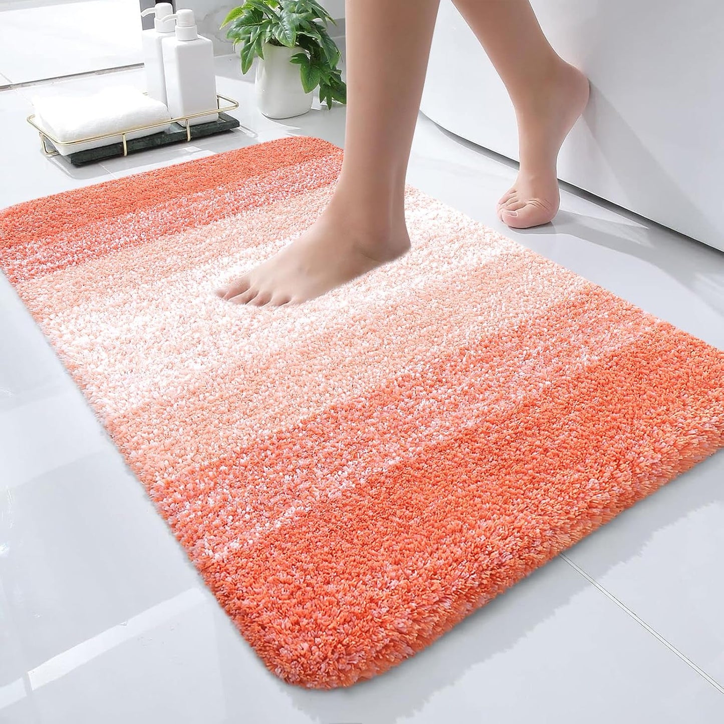OLANLY Bath Rugs Mat - Extra Soft Microfiber, Quick Dry, Machine Washable | 24x16 Coral Color