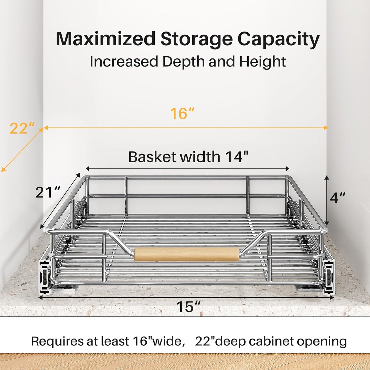 Skiennix Pull-Out Cabinet Organizer - Heavy-Duty Sliding Shelves for Pots & Pans | 15"W x 21"D