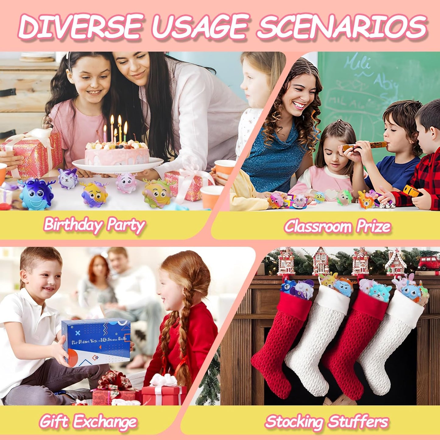 Skiennix 48 Pack Pop Fidget Toys - 3D Stress Balls for Sensory Relief | Perfect Party Favors & Classroom Prizes