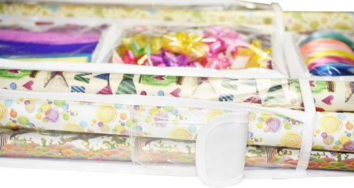 Freegrace Gift Wrap Organizer - Double-Sided 16 x 41 Inch Tearproof Storage Bag | White Wrapping Paper & Ribbon Caddy
