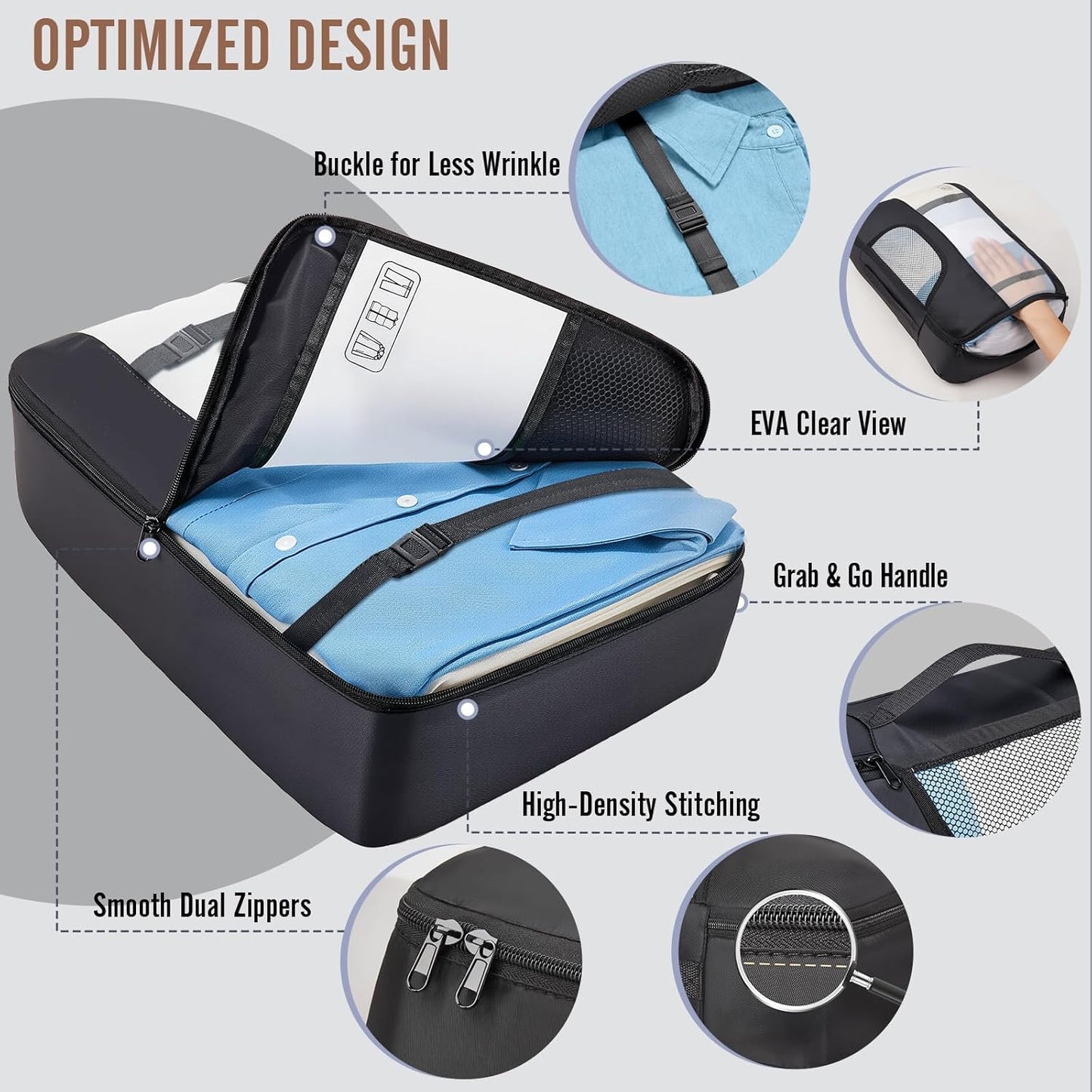 Veken Packing Cubes Set - Travel Organizer Bags with Laundry Bag & Passport Holder | 4 Sizes for Carry-On Luggage
