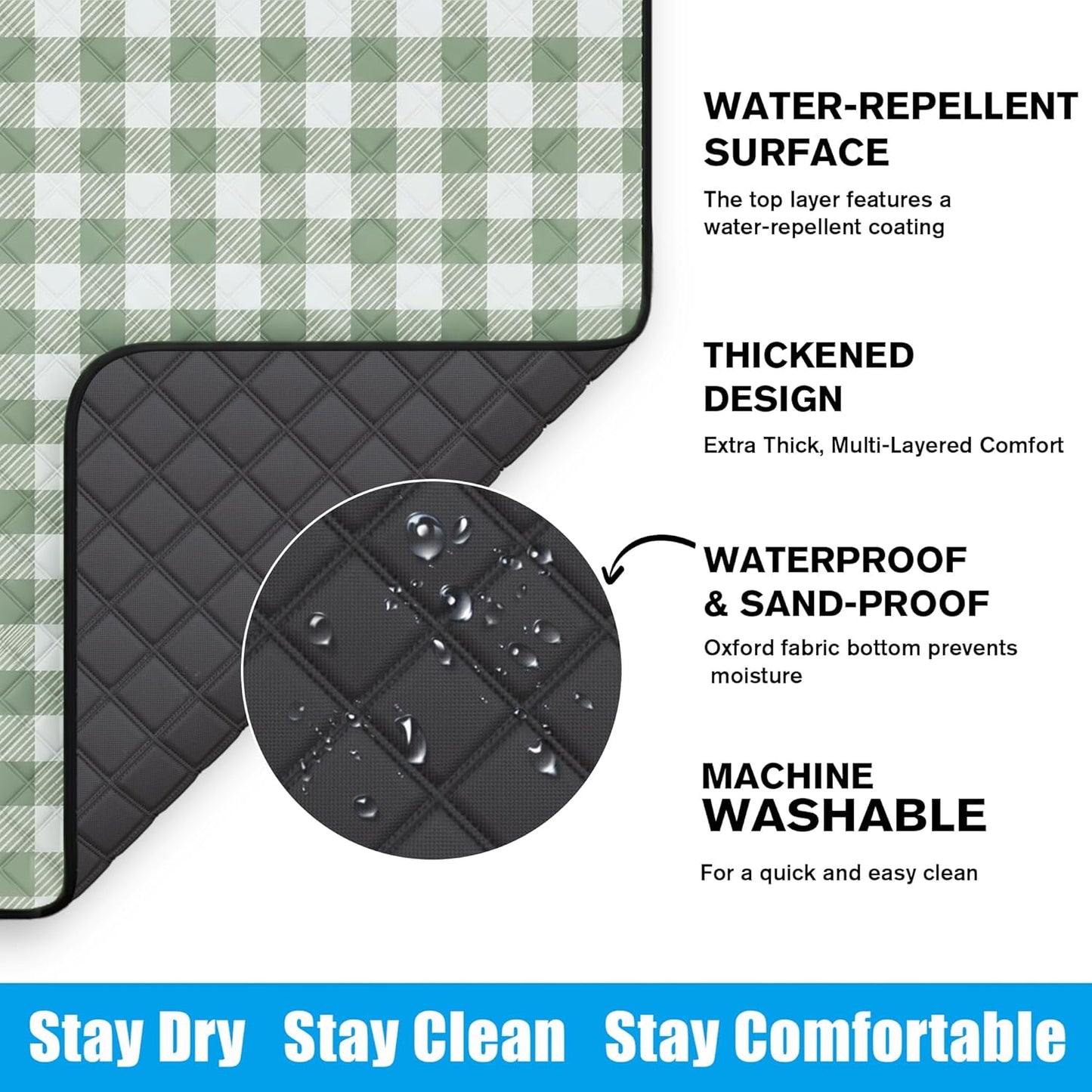 TigeJoy Extra Large Waterproof Picnic Blanket - Foldable 80''x80'' Sandproof Mat for Outdoor Adventures