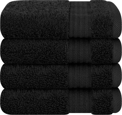 Cotton Paradise 100% Cotton Turkish Washcloth Set - 4 Soft Absorbent Black Towels for Bathroom