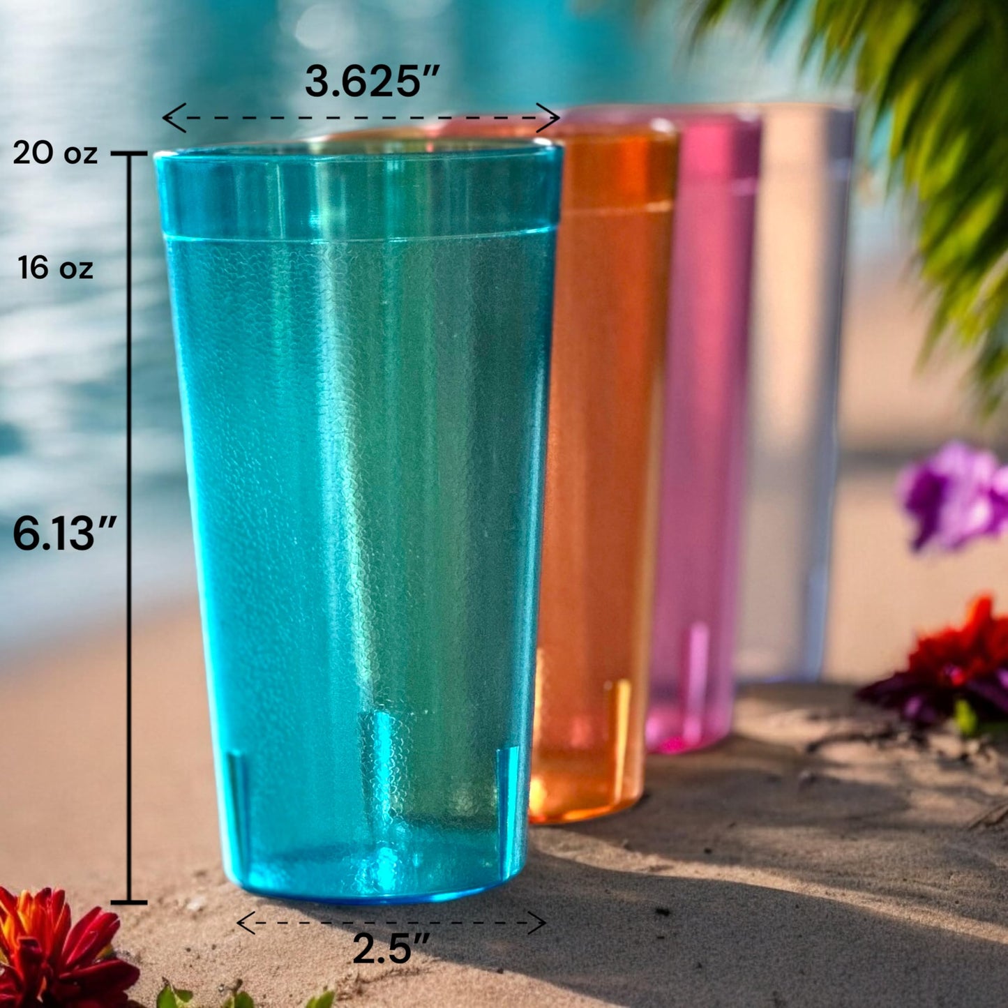 Oojami Set of 8 Plastic Tumblers, 20-Ounce Reusable Cups, BPA-Free & Shatterproof, Stackable Restaurant-Style Drinking Glasses for Water, Juice, and Everyday Use, Dishwasher Safe 20 oz