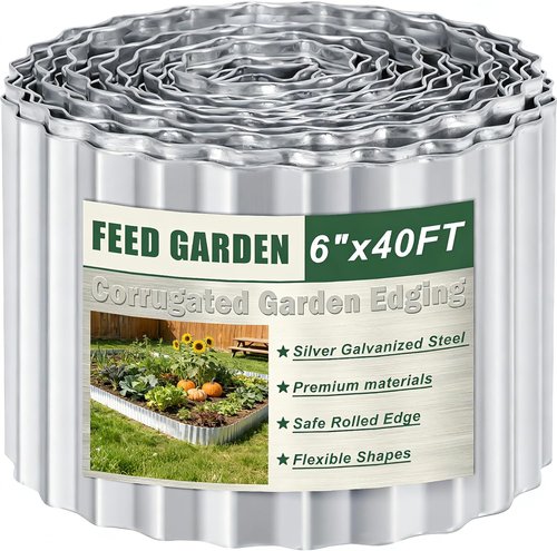 FEED GARDEN Heavy Duty Galvanized Steel Garden Edging - Rust Resistant 6 Inch x 40 Feet Flexible Landscape Border
