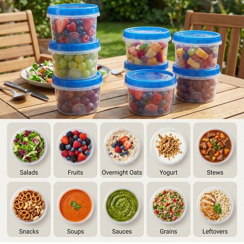 Freezer Storage Containers, 10 Pack 16 oz Stackable Food Containers with Twist Top Lids, Freezer Safe Containers for Lunch/Salad/Oats/Soup, Reusable| Ultra Thick| Microwave/Dishwasher Safe