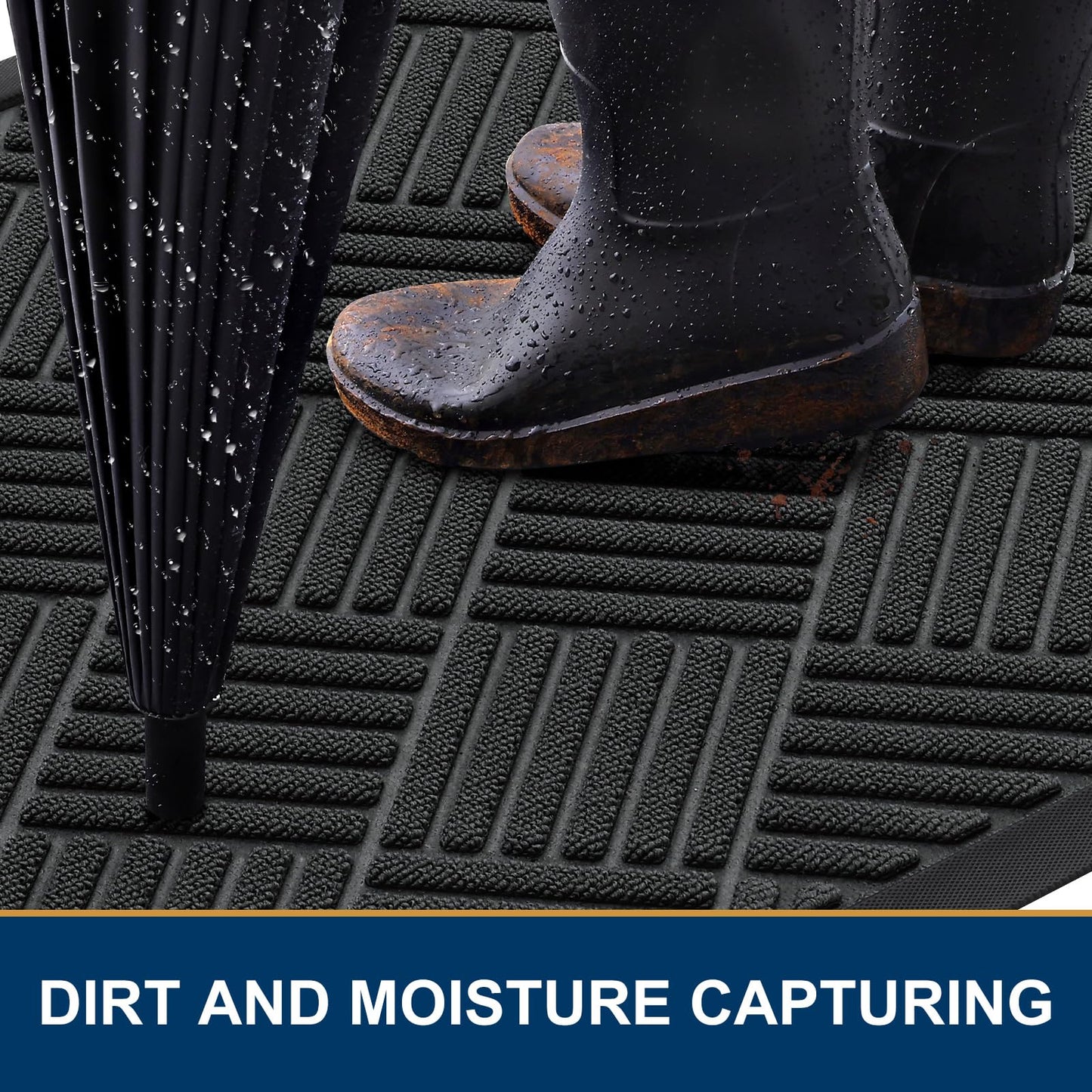 Smiry Front Door Mat Outside Entrance, Heavy Duty Outdoor Indoor Natural Rubber Doormat, Non Slip, Trap Dirt and Moisture, Easy Clean, Low Profile Patio Porch Entryway Mat, 29.5x17, Black