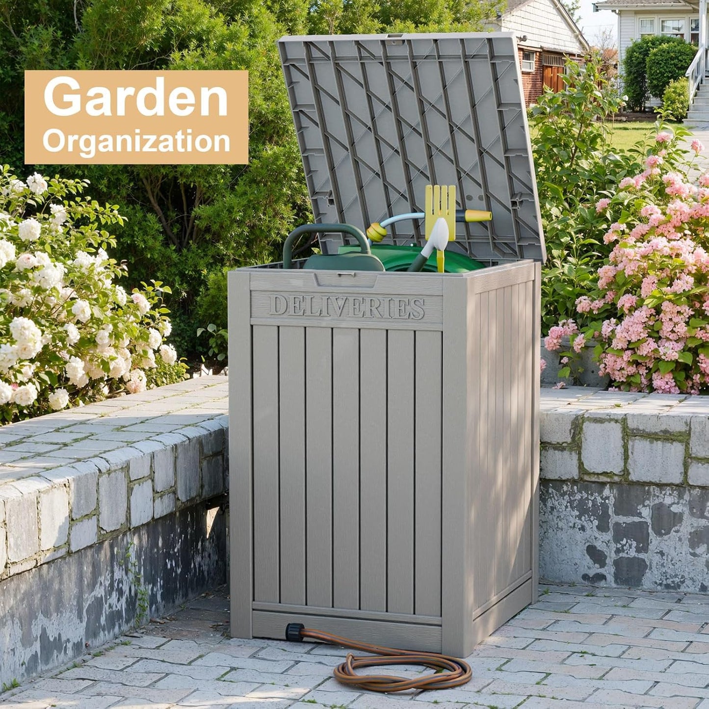 PatioZen 55 Gallon Package Delivery Box - Lockable & Waterproof Outdoor Container | Grey