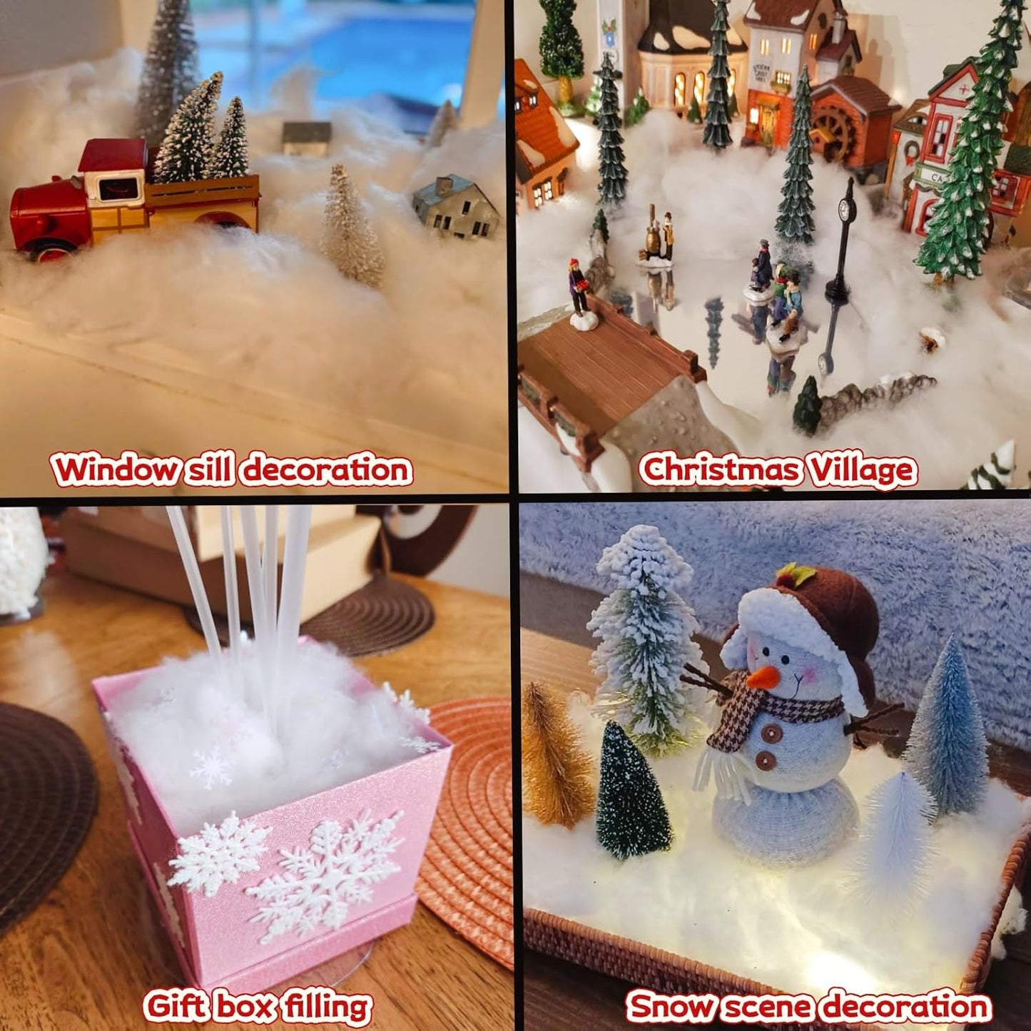 Skiennix Christmas Fake Snow Decor - Artificial Cotton Snow Fluff for Winter Village | Flame Resistant 5.6 OZ
