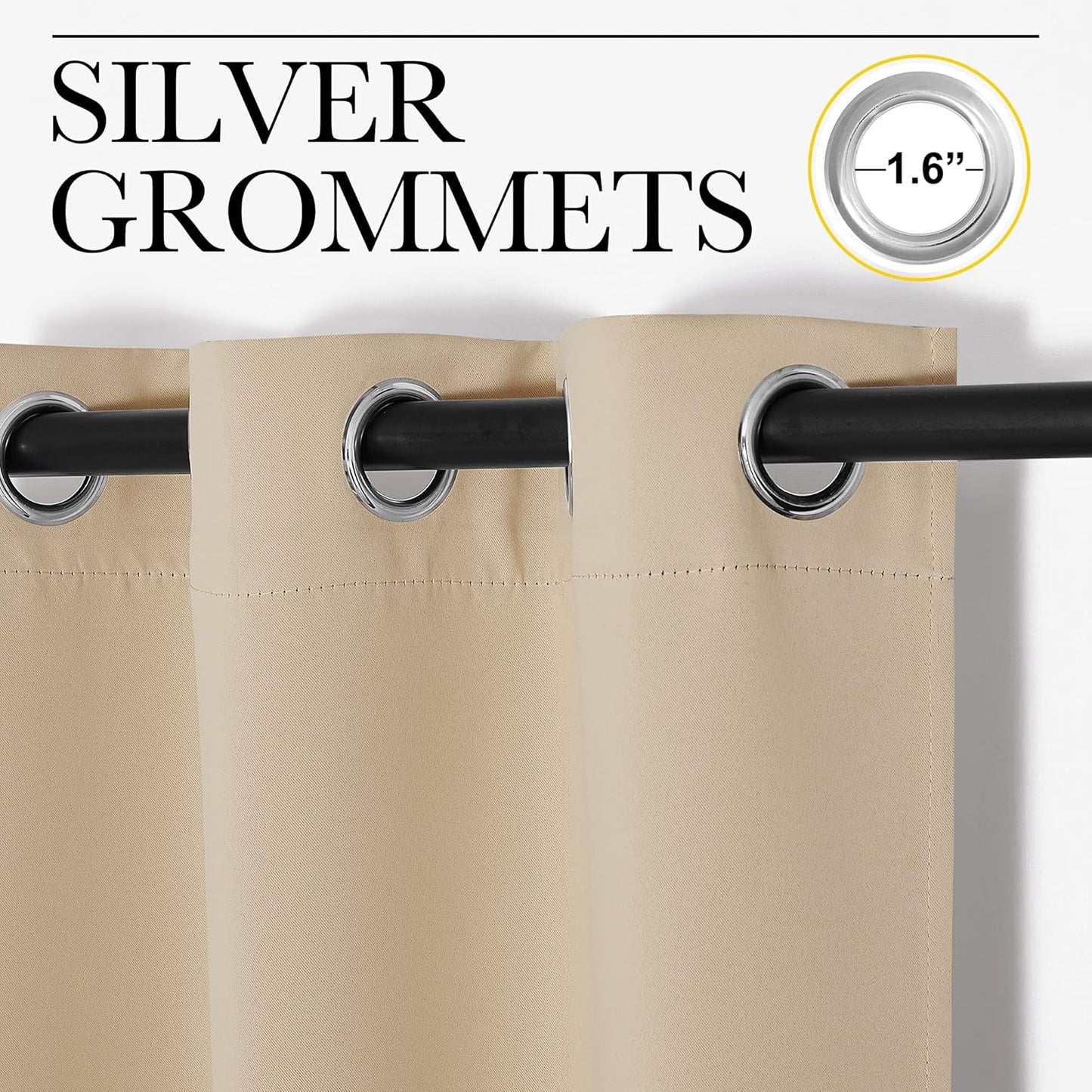 NICETOWN Room Darkening Curtains - Thermal Insulated Grommet Draperies for Bedroom | Biscotti Beige, 2 Panels, W34 x L84-Inch