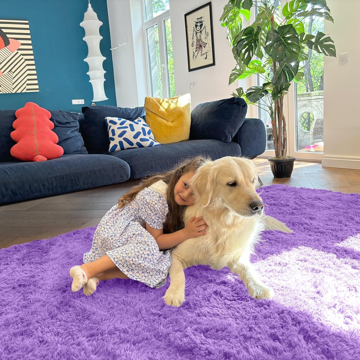 OLANLY Large Area Rug - Soft Fluffy Shaggy Indoor Carpet for Living Room & Bedroom | 6x9 ft, Purple