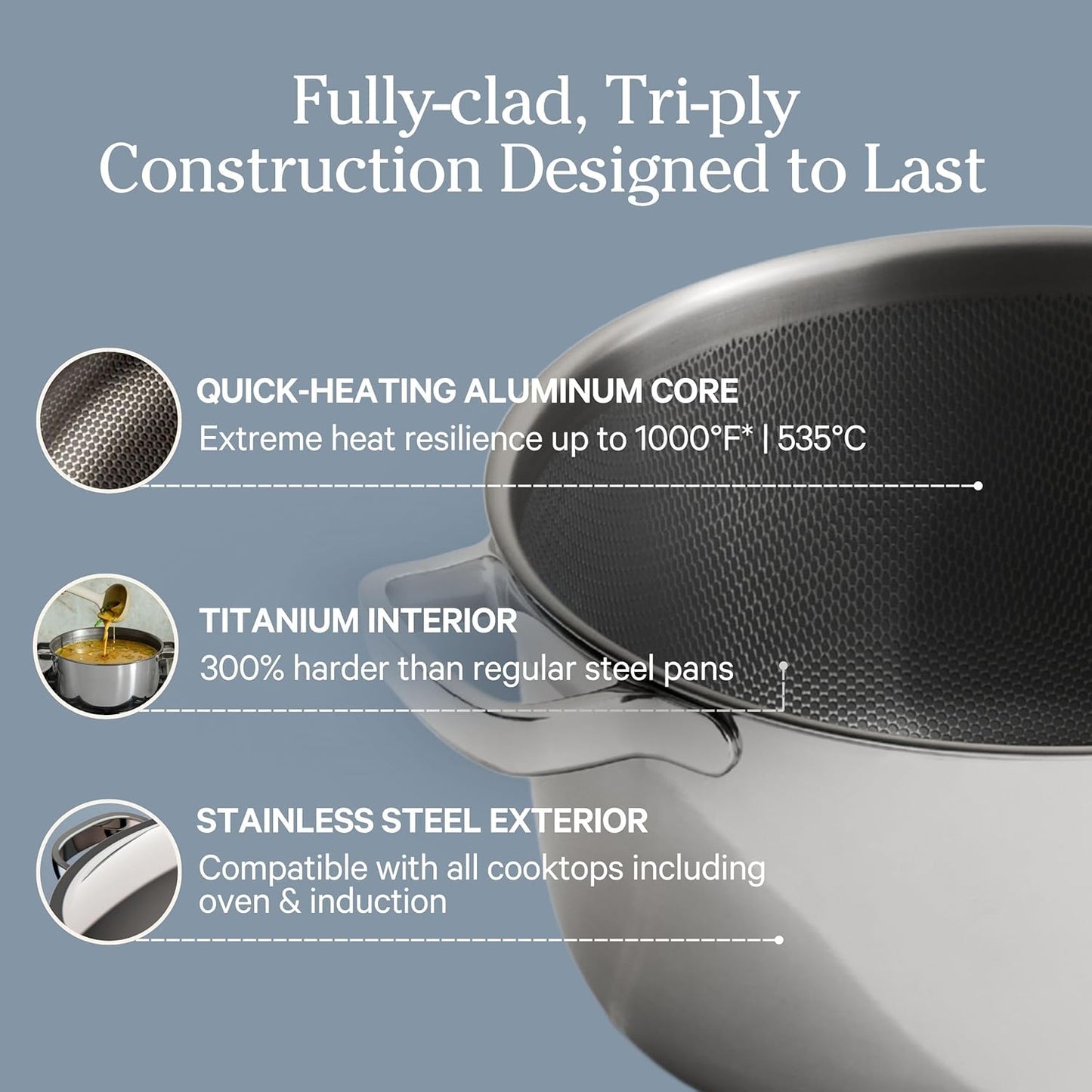 Our Place Titanium Pro Cookware Duo - Always Pan Pro & Perfect Pot Pro | Nonstick, Tri-Ply Titanium & Stainless Steel | Oven Safe Up to 1000°F | Chrome Finish