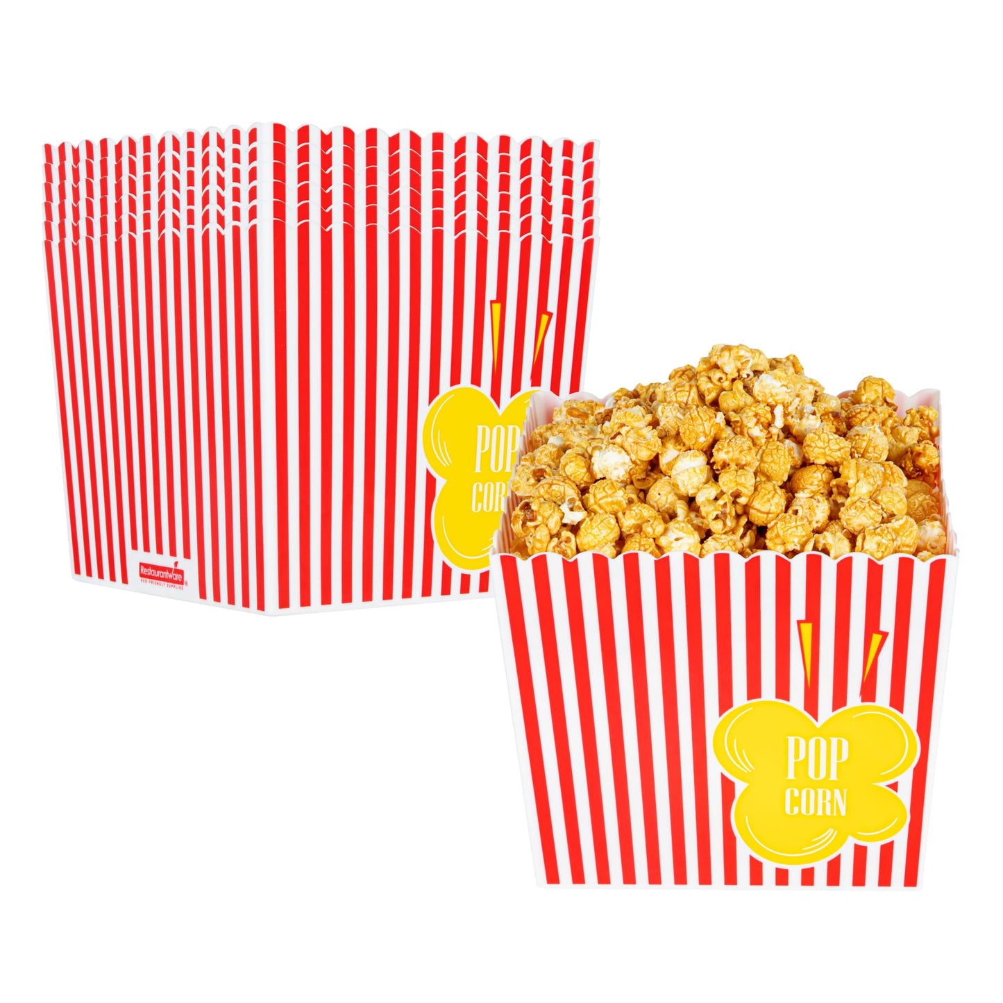 Restaurantware Popcorn Buckets 10 Count 165 Ounce Plastic Reusable Popcorn Containers Red And White Striped Snack Tubs Pink Durable Design For Movie Nights