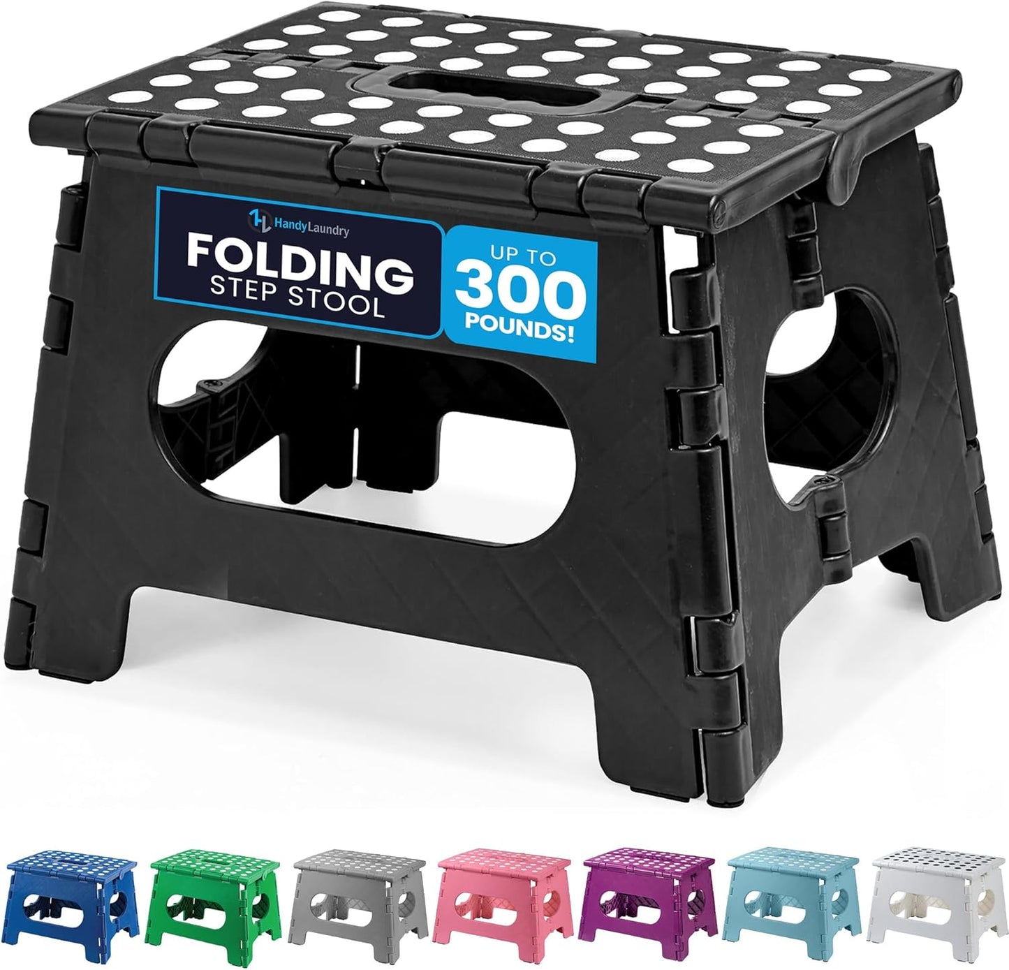 Skiennix Handy Laundry Folding Step Stool - Sturdy & Collapsible for Adults and Kids | Easy One-Flip Design - Black, 9 Inch