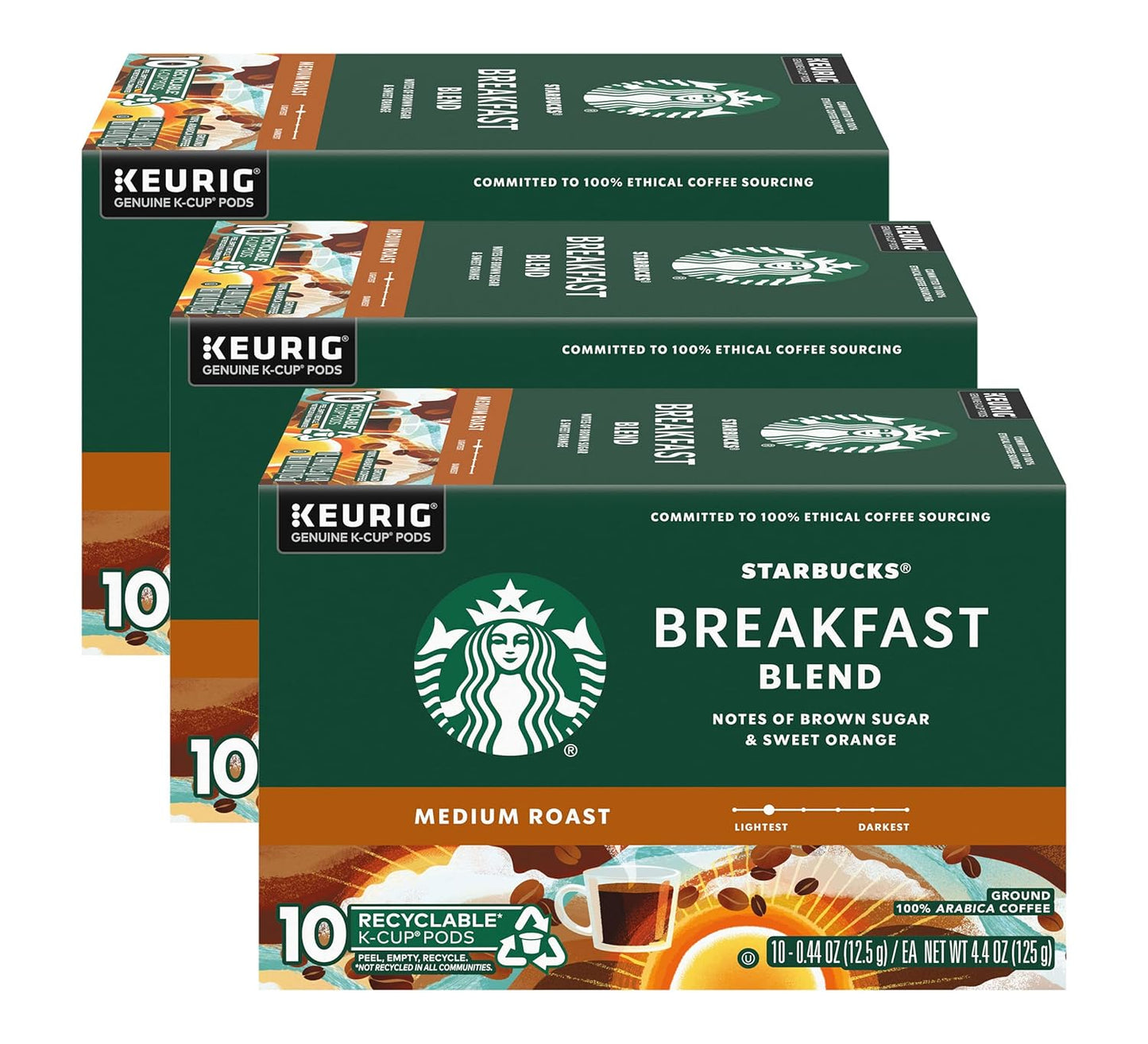 Starbucks K-Cup Pods - Breakfast Blend Medium Roast Coffee for Keurig | 30 Pods Total