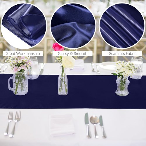 Aneco Satin Table Runner - 12 Pack Navy Blue 12 x 108 Inch for Weddings & Events Decor