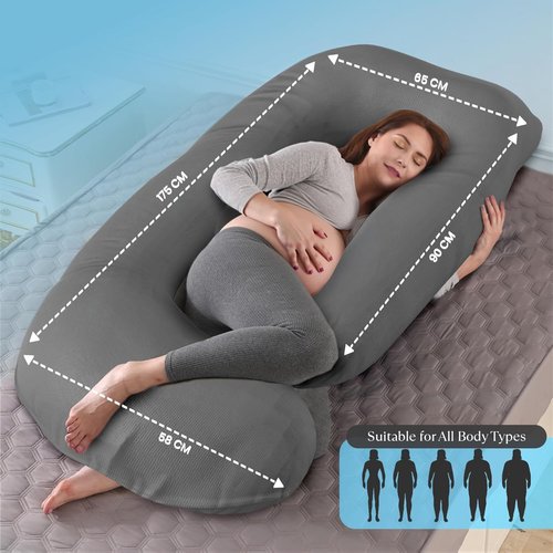 G Pregnancy Pillow - G Shaped Full Body Maternity Support for Pregnant Women | 69 Inch, Grey with 2 Removable Covers
