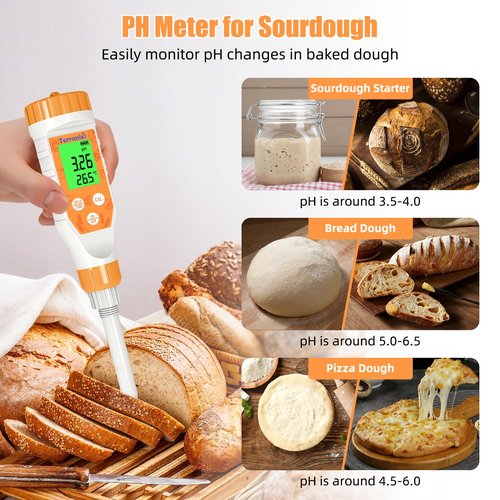 Food pH Meter Digital pH Tester for Food Fermentation Canning Cooking – Accurate pH Meter for Sourdough Bread, Cheese, Hot Sauce, Yogurt – Smart Water Resistant Food