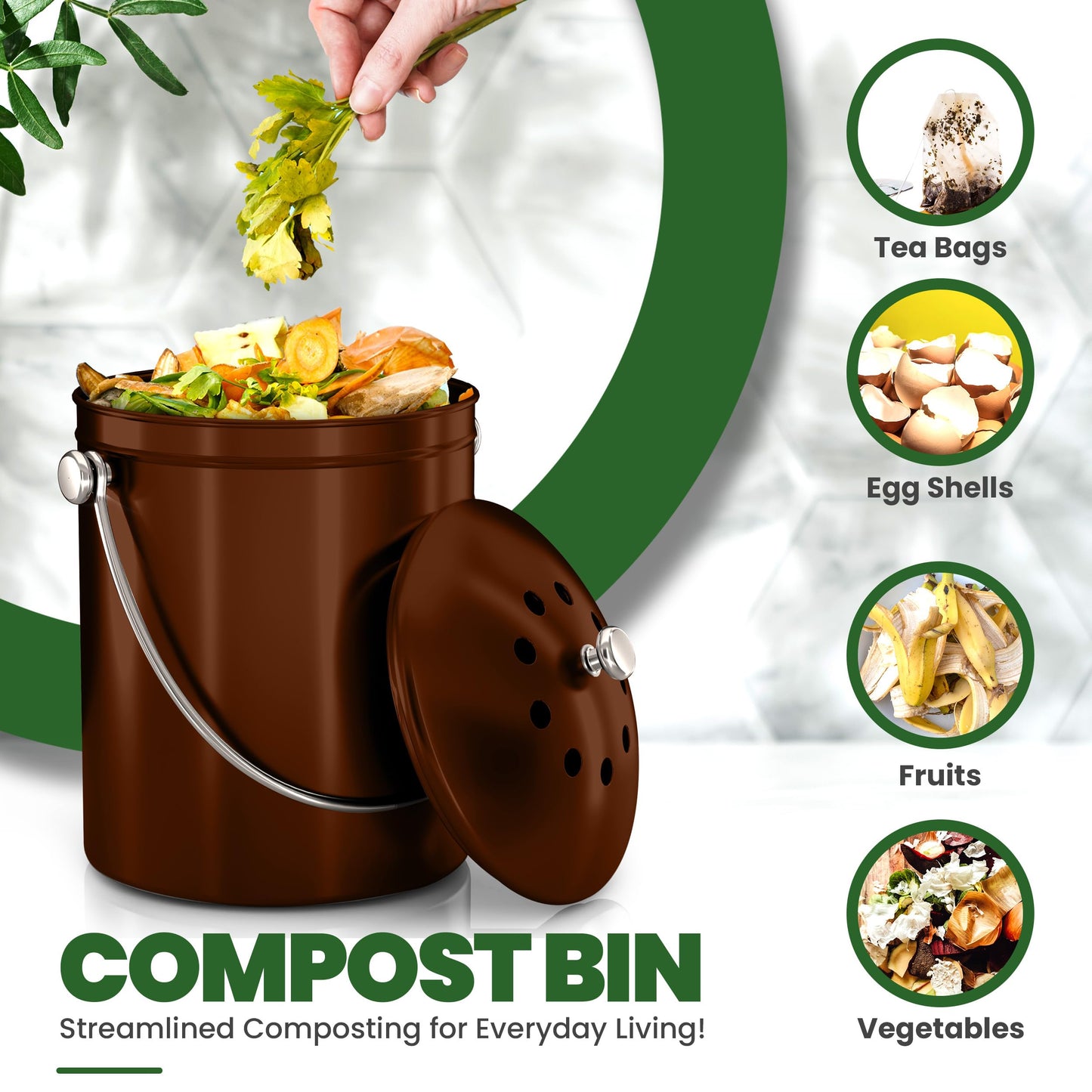 Utopia Kitchen Compost Bin for Kitchen Countertop, 1.3 Gallon Compost Bin for Kitchen with Lid, Includes 1 Spare Charcoal Filter (Copper)