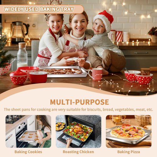 Deedro Stainless Steel Baking Sheet Set - Heavy Duty Non-Toxic Cookie Pans | Easy Clean, 16 x 12 Inch