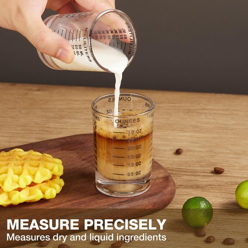 Hlukana 2 Pack Shot Glass Measuring Cup, 3 Ounce Heavy Base Jigger, Espresso Shot Glass, Liquid Glass Cup, Round Shot Glasses, Small Glass Shot Cups for Vodka, Whiskey, Tequila, Espresso, Liquor