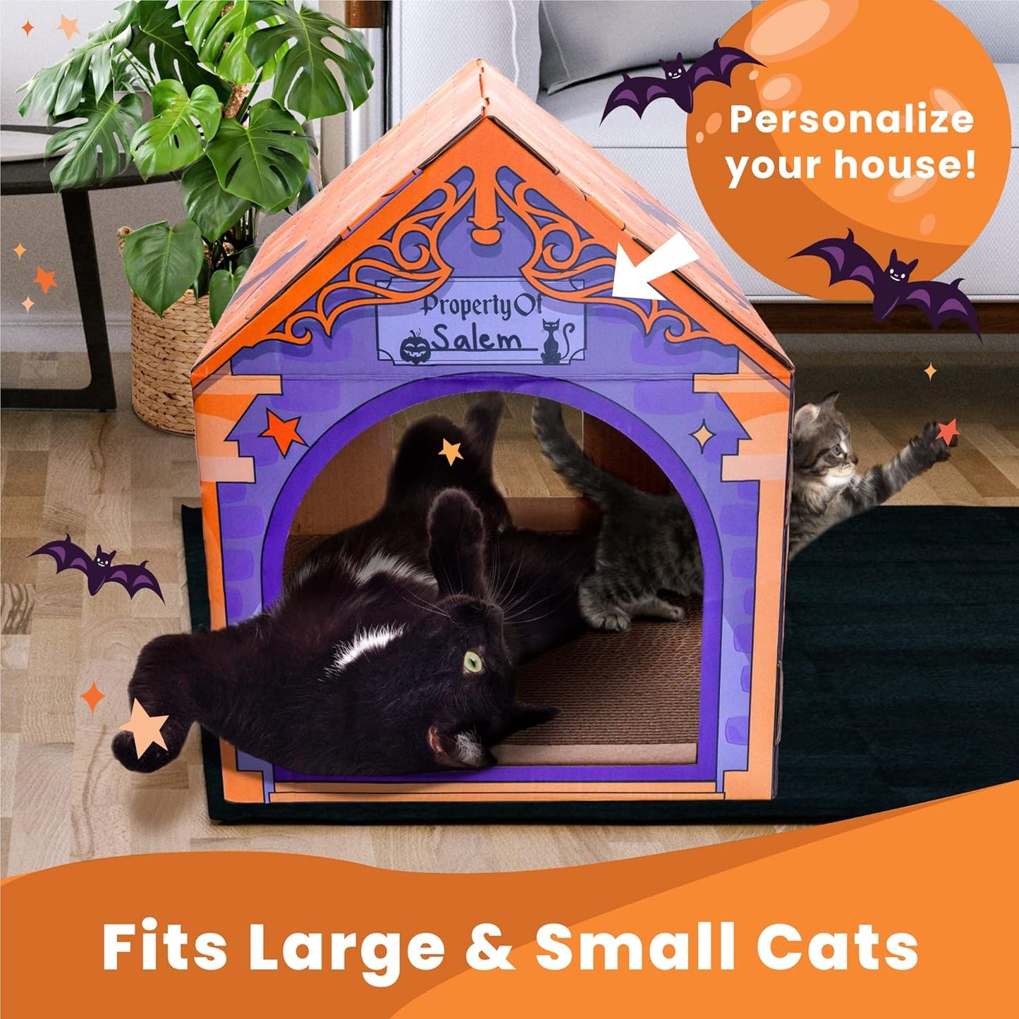 LiBa Cat House - Cardboard Holiday Design with Scratch Pad & Catnip | Indoor Cat Bed & Toy