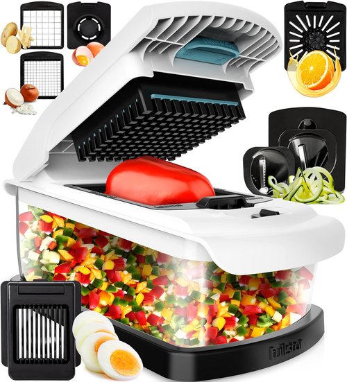 Fullstar Vegetable Chopper & Mandoline Slicer - 9-in-1 Kitchen Food Chopper with Container & Grater (White/Black)