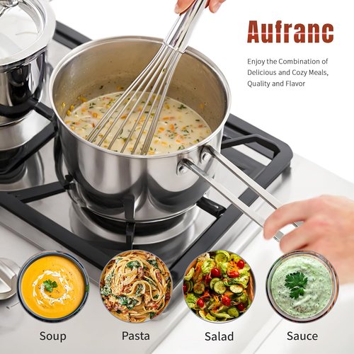 AuFranc® Tri-Ply Stainless Steel Saucepan - 2 Quart Induction Compatible with Glass Lid & Stay Cool Handle