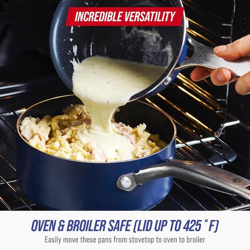 Blue Diamond Nonstick 2QT Saucepan - PFAS-Free Diamond Ceramic, Dishwasher & Oven Safe, Stay Cool Handle