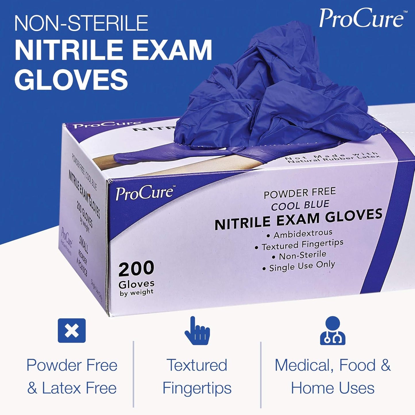 ProCure Disposable Nitrile Gloves - Latex Free, Powder Free | 200 Count Medical Exam Gloves