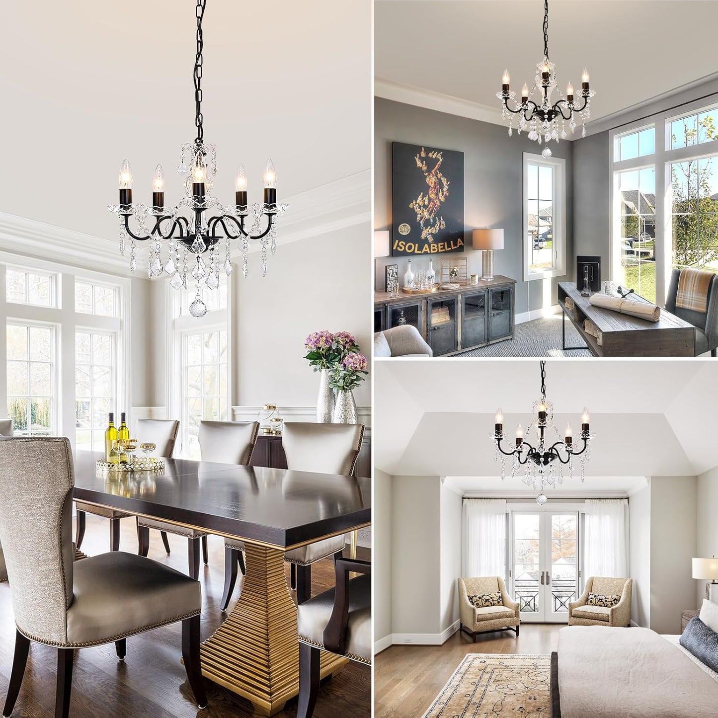 Plug in Modern 3-Light Gold Chandelier with Glass Crystals, Candle Style Pendant Light Fixtures for Living Room, Girls Room, Kitchen Island, Entryway
