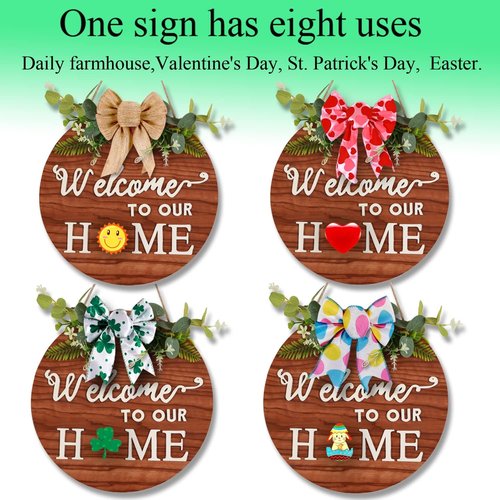 Interchangeable Welcome Home Sign - Rustic Farmhouse Front Door Wreath for All Seasons | Holiday Decor