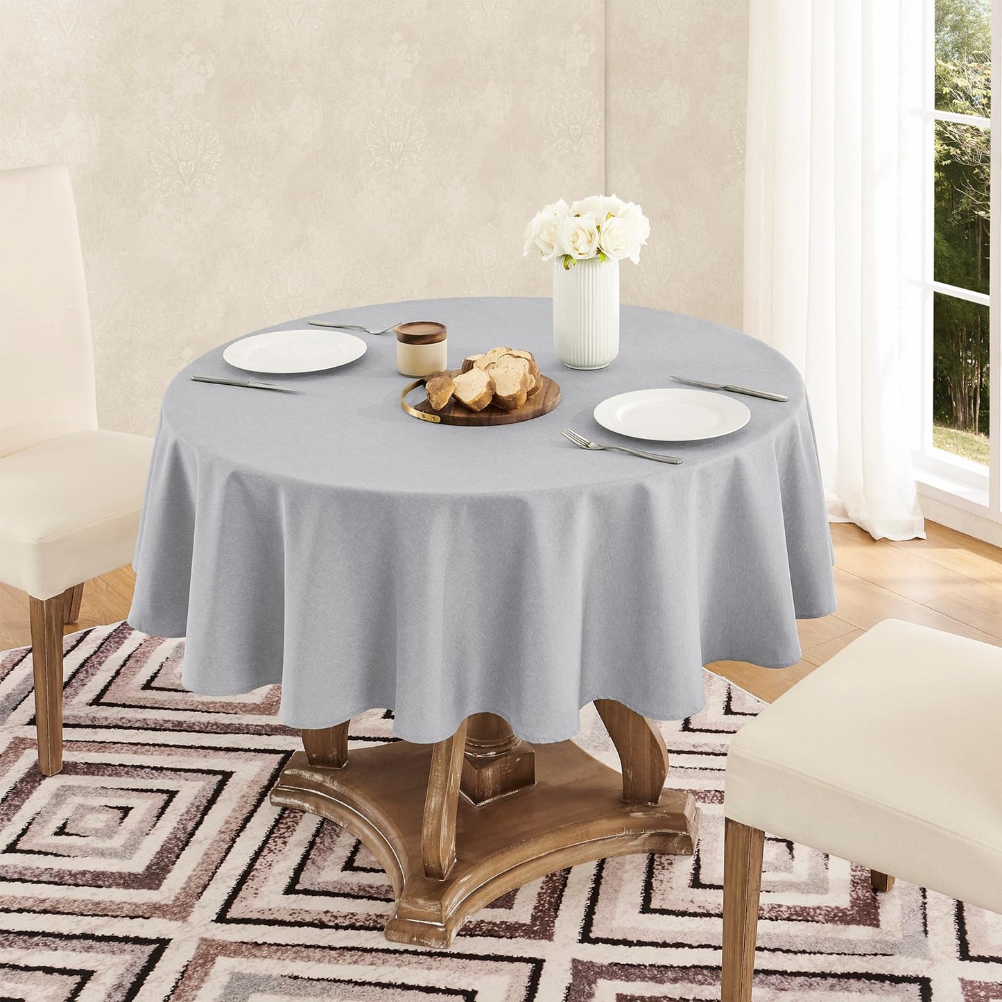 Veblandy Tablecloth Linen Textured Waterproof & Stain Resistant Table Cloth Wrinkle Free Decorative Fabric Farmhouse Table Cover for Dining/Party/Buffet/Wedding, 60 x 60 Inch, Light Grey