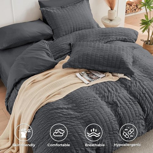 HYMOKEGE King Size Comforter Set - All Season Luxury Bedding Set with Sheets & Pillowcases | Dark Grey