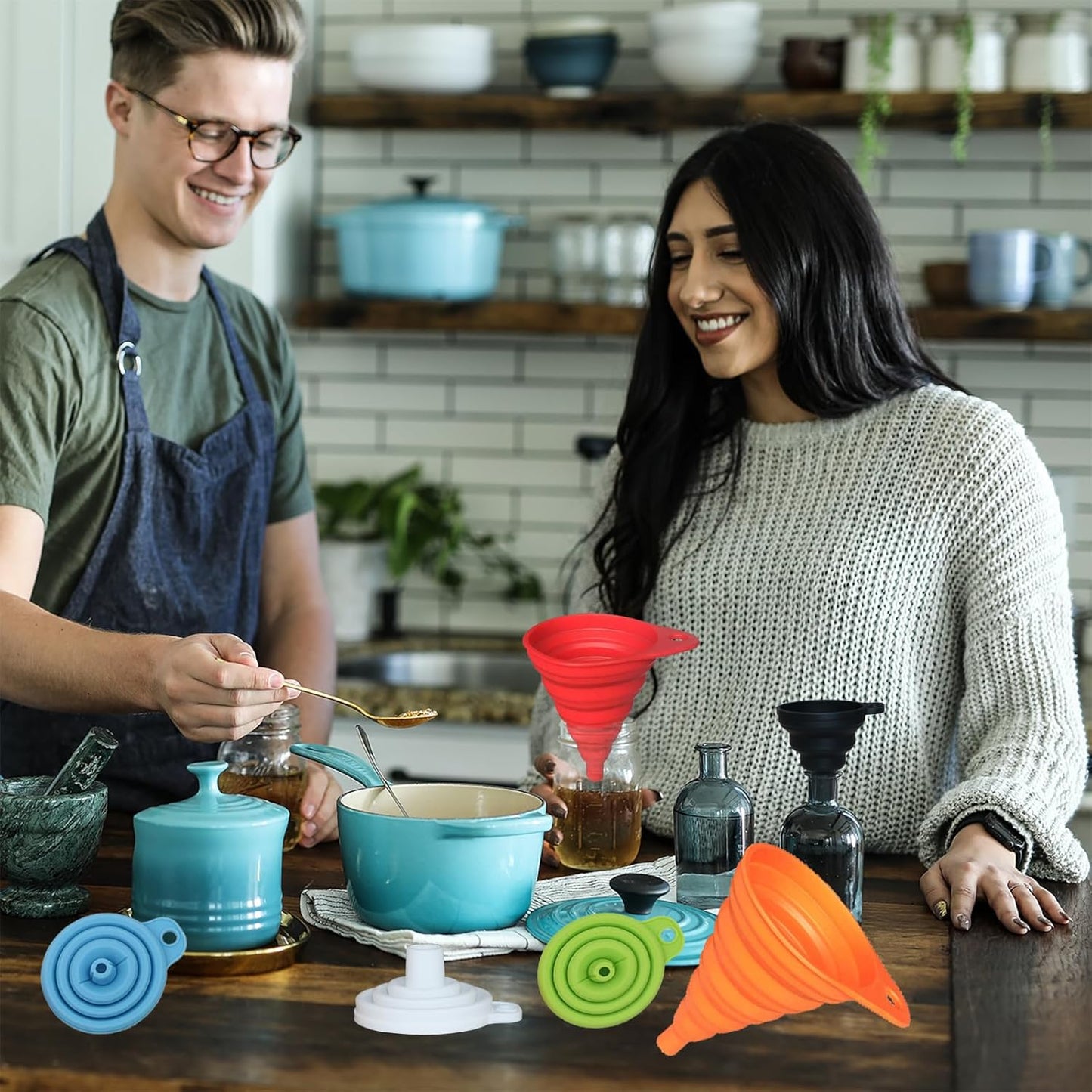 KongNai Silicone Funnel Set - Foldable & Collapsible Kitchen Gadgets | 6 Pack for Easy Liquid Transfer