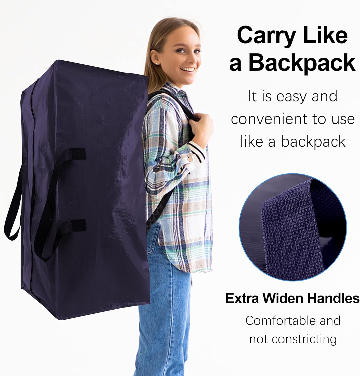 VELVETSURE Heavy Duty Extra Large Moving Bags - Durable Storage Totes with Backpack Straps & Strong Zippers | Set of 6, Blue