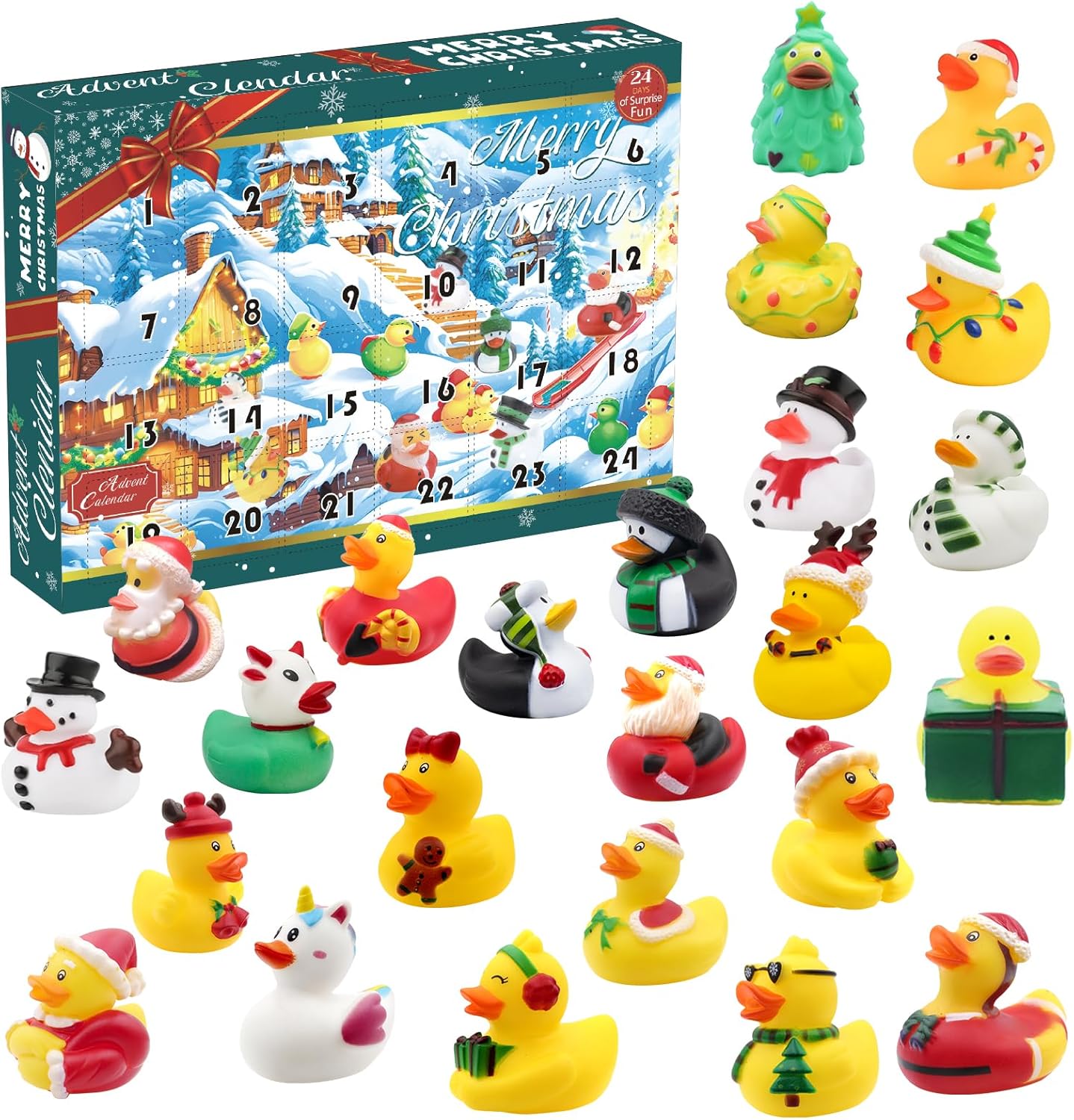 Skiennix Christmas Advent Calendar 2025 - 24 Rubber Ducks Countdown Bath Toy Set | Holiday Fun Gifts