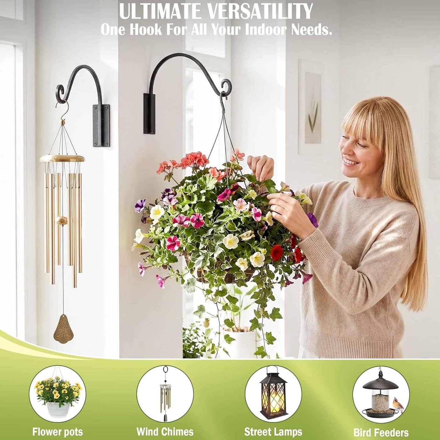 Lifyzoon Heavy Duty Plant Hanger Bracket - 16 Inch Metal Wall Hooks | 80lbs Capacity for Indoor/Outdoor Use