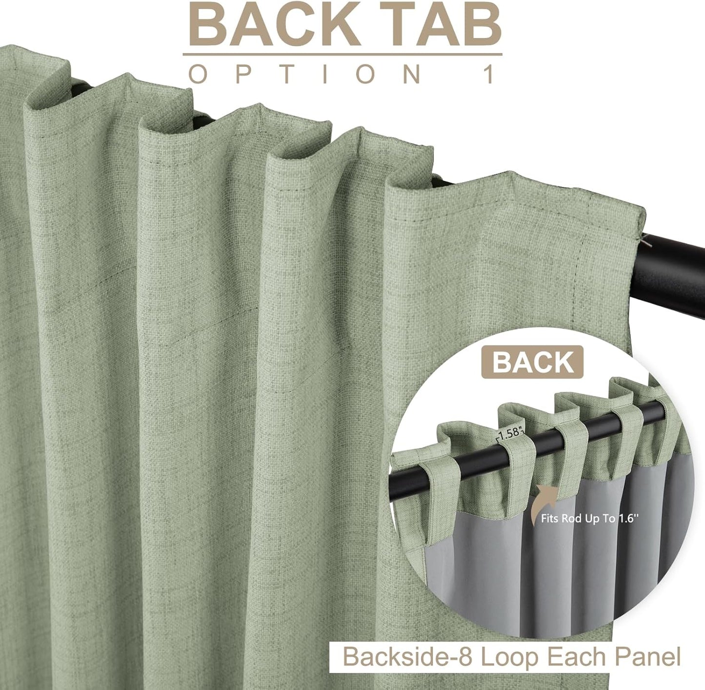 Skiennix 100% Blackout Linen Curtains - Thermal Insulated Drapes for Bedroom | 90" Long, Sage Green, 2 Panels Set