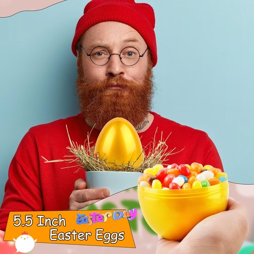 12 Pcs 6 Inch/ 8 Inch Golden Easter Eggs Plastic Jumbo Fillable Easter Eggs for Egg Hunt Game Easter Party Favors Decoration (Golden-6 Inch)