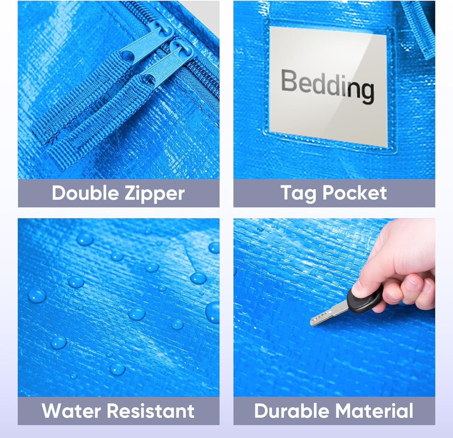TICONN Extra Large Heavy-Duty Moving Bags - Durable Storage with Zippers & Handles | 6 Pack, Sky Blue