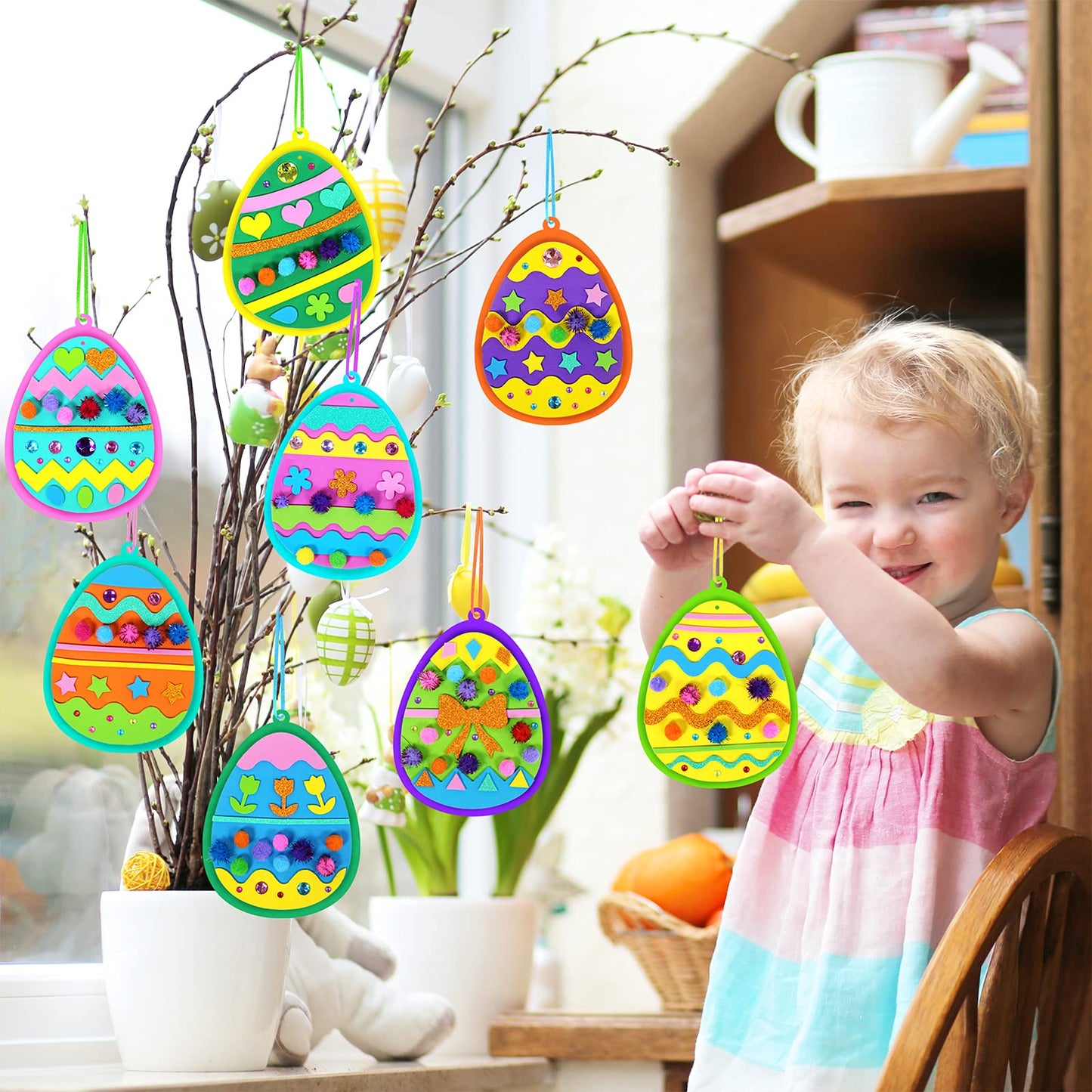 Winlyn 24 Sets Easter Craft Kits Easy Spring Crafts DIY 3D Egg Ornaments Decorations Egg Foam Stickers Easter Arts and Crafts for Kids Home Classroom Activities Party Favors Art Project
