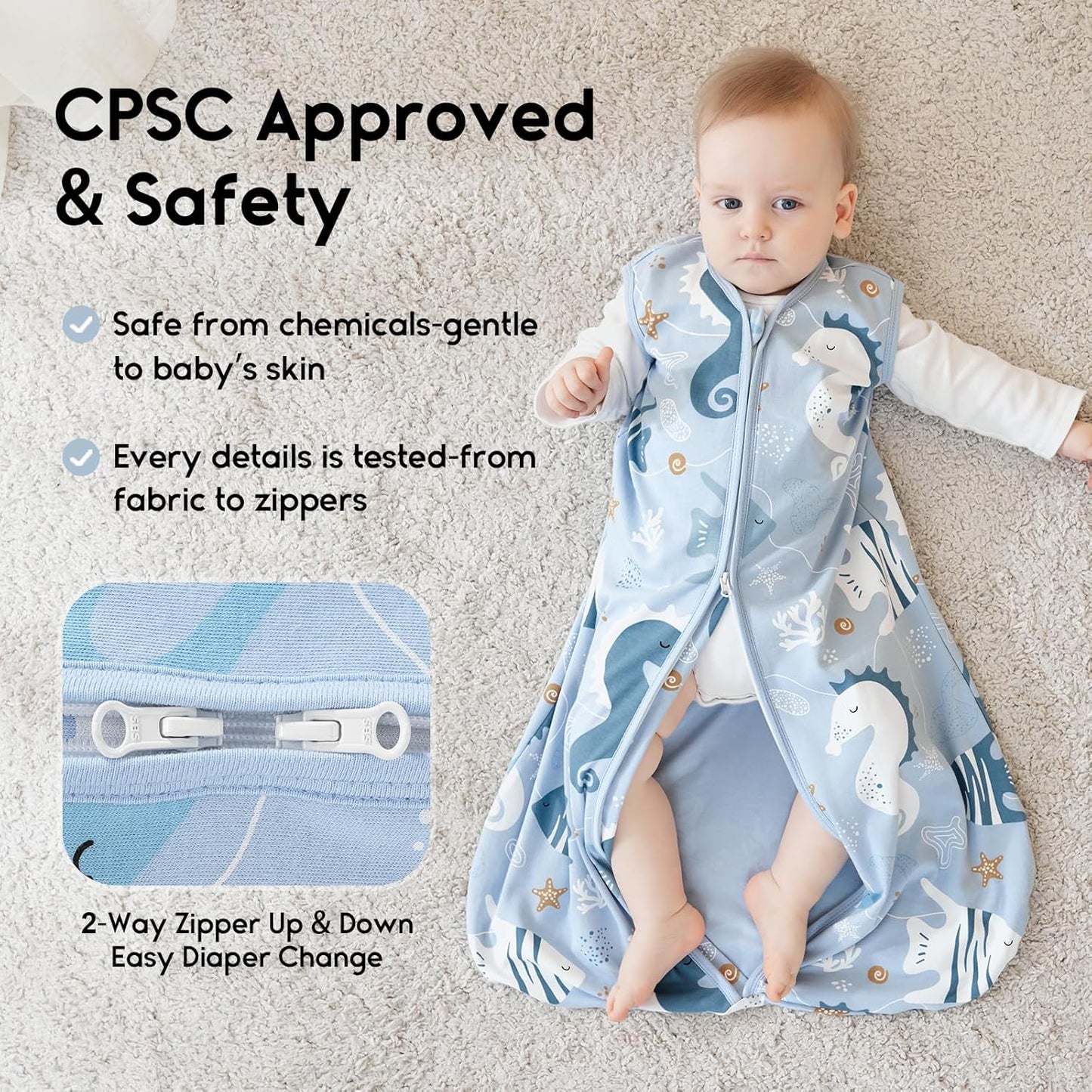 Yoofoss Baby Sleep Sack - 0-6 Months 0.5 Tog Wearable Blanket | 3-Pack Organic Cotton, Lightweight Design