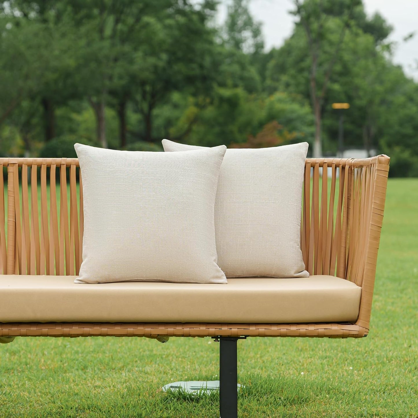 NiNi Decorative Outdoor Pillow Covers - Waterproof Linen Textured Set of 2 | 16x16 Inch Beige Garden Cushions
