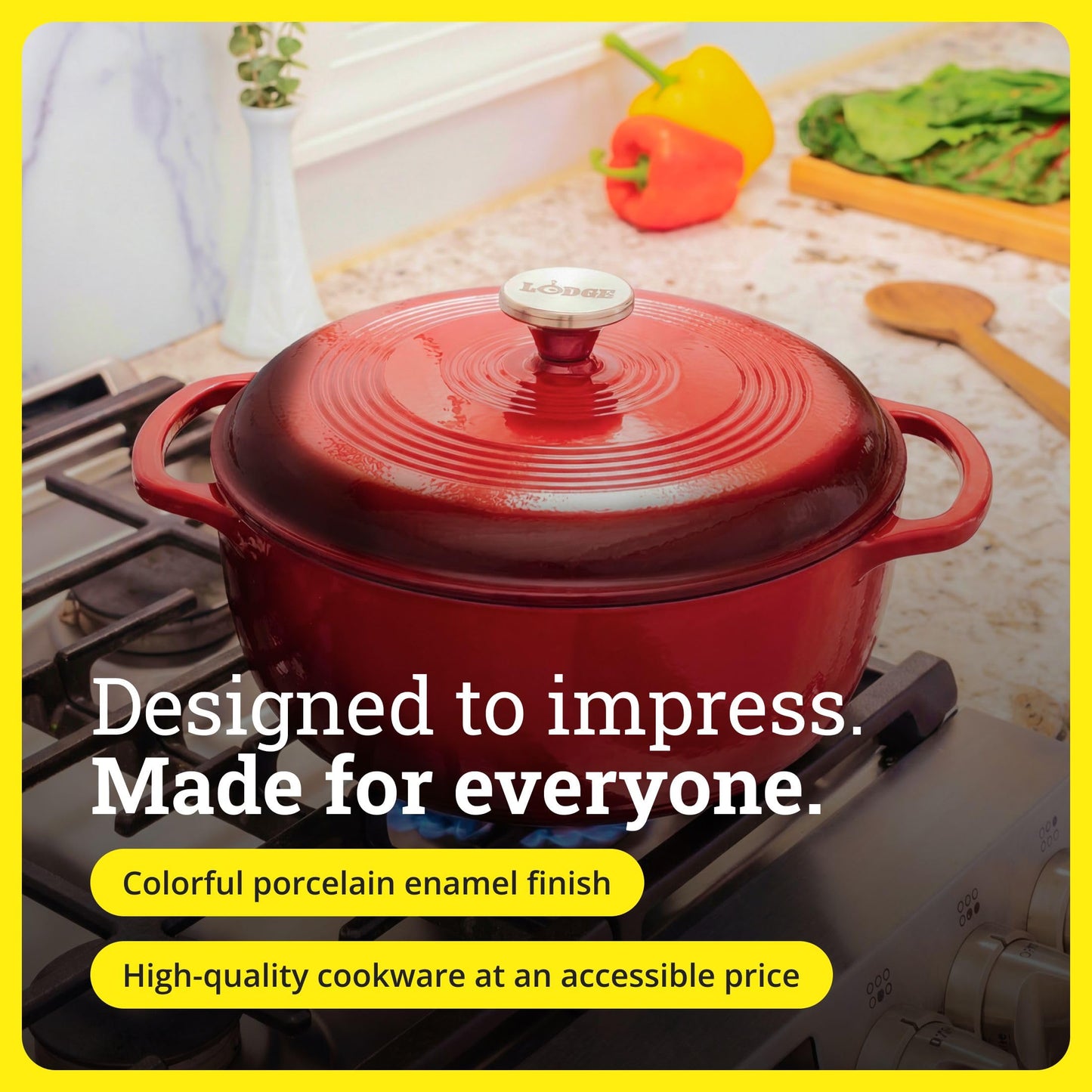 Lodge Essential Enamel Cast Iron Dutch Oven - Perfect for Bread Baking, Braising, Marinating & Slow Cooking - Features Moisture-Sealing Lid & Dual Handles - Kitchen Essentials - 6 Quarts - Island Spice Red
