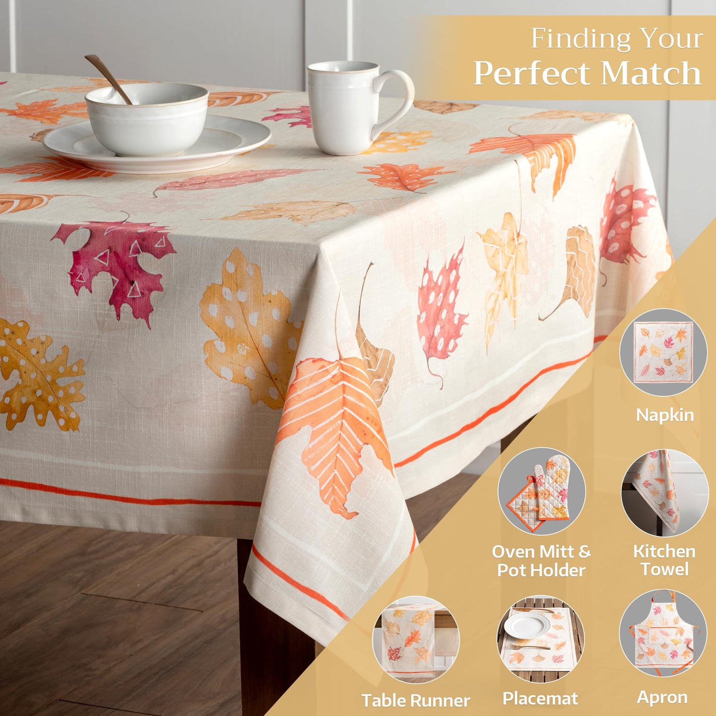 Maison d' Hermine Table Cloth Rectangle Table 100% Cotton 60 x 108 Inches Fall Tablecloth Reusable Everyday Use for Thanksgiving Christmas Decorations Dining Farmhouse Party (Colours of Autumn)