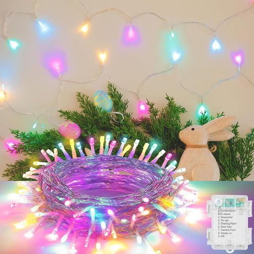 30 LED Easter String Lights - 11.5Ft Pastel Battery Mini Lights with 8 Modes & Timer | Waterproof Fairy Lighting for Home & Party Decor