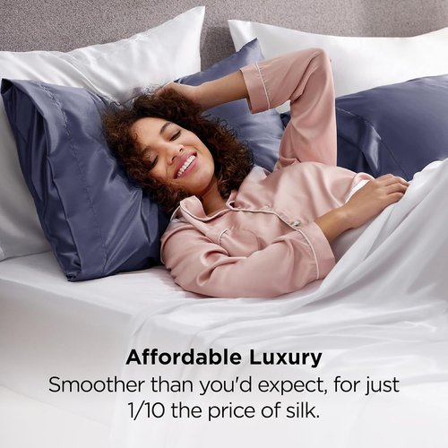 Bedsure Satin Pillowcase - Luxurious Silk-Like Feel | Standard Size 20x26 Inches, Blue Granite, 2 Pack