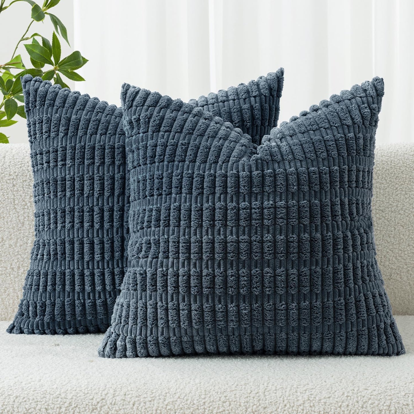 MIULEE Corduroy Throw Pillow Covers - Soft Boho Striped Design | 20x20 Inch Blue Decor for Living Room